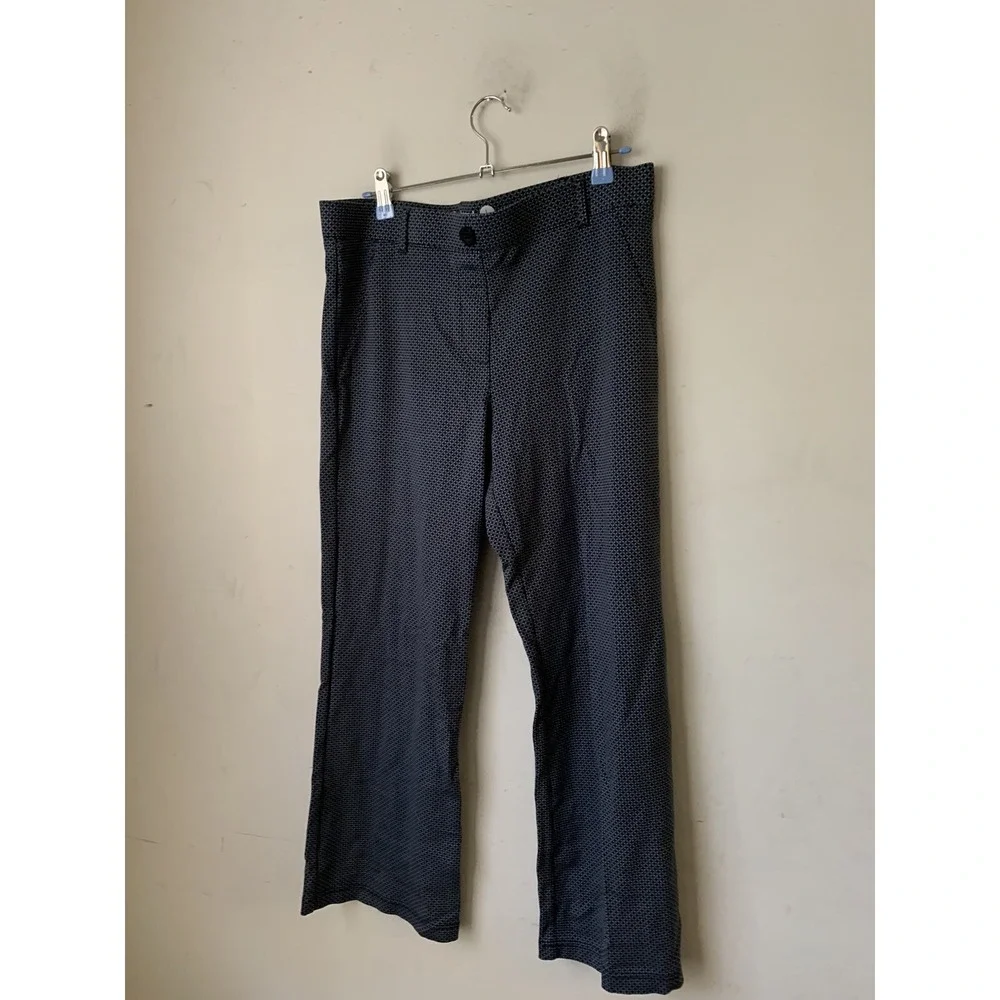 Betabrand Womens Pants Large Petite Blue‎ Pull On Straight Leg Stretch Geometric